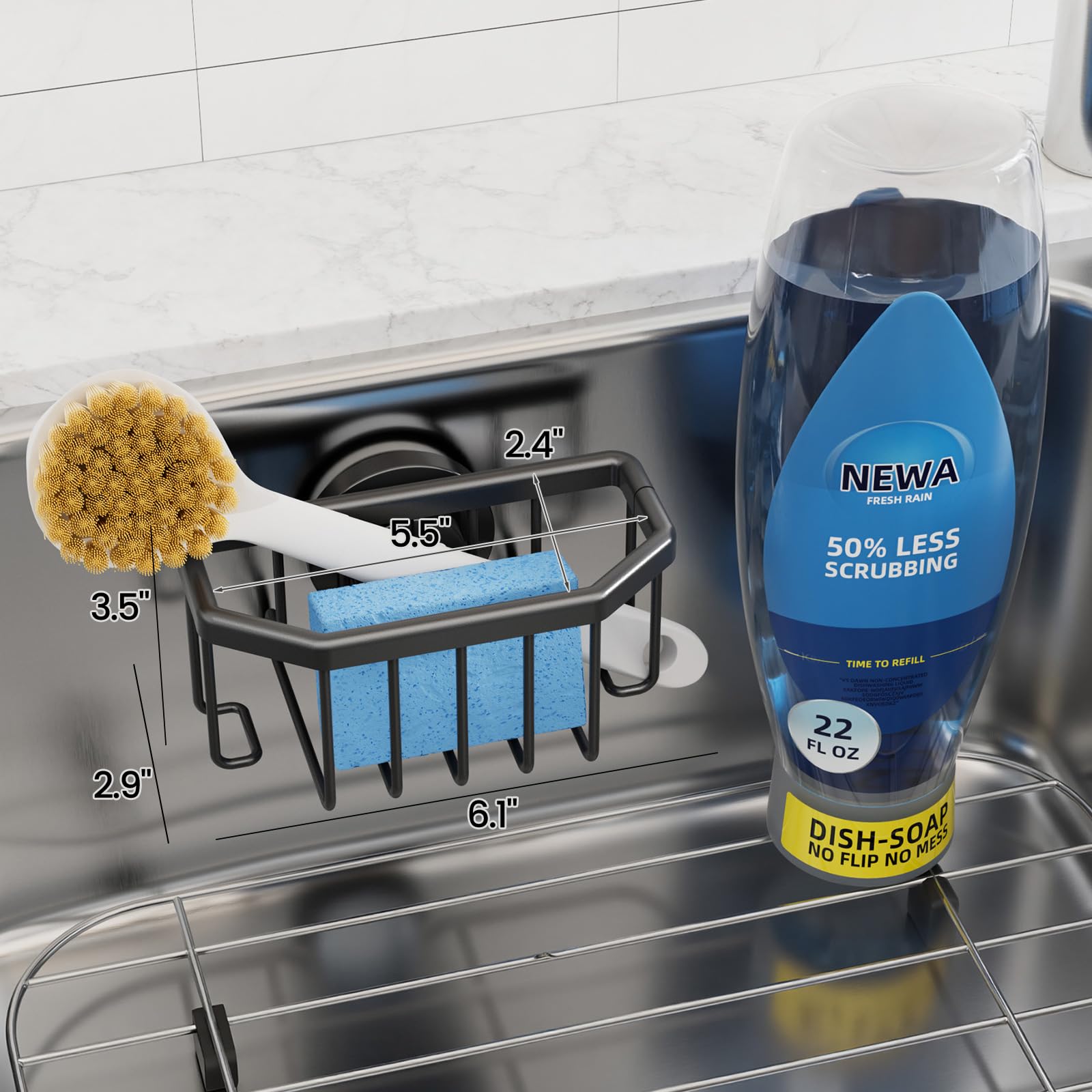 TAILI all-around drainage promotes fast drying and a tidy counter.