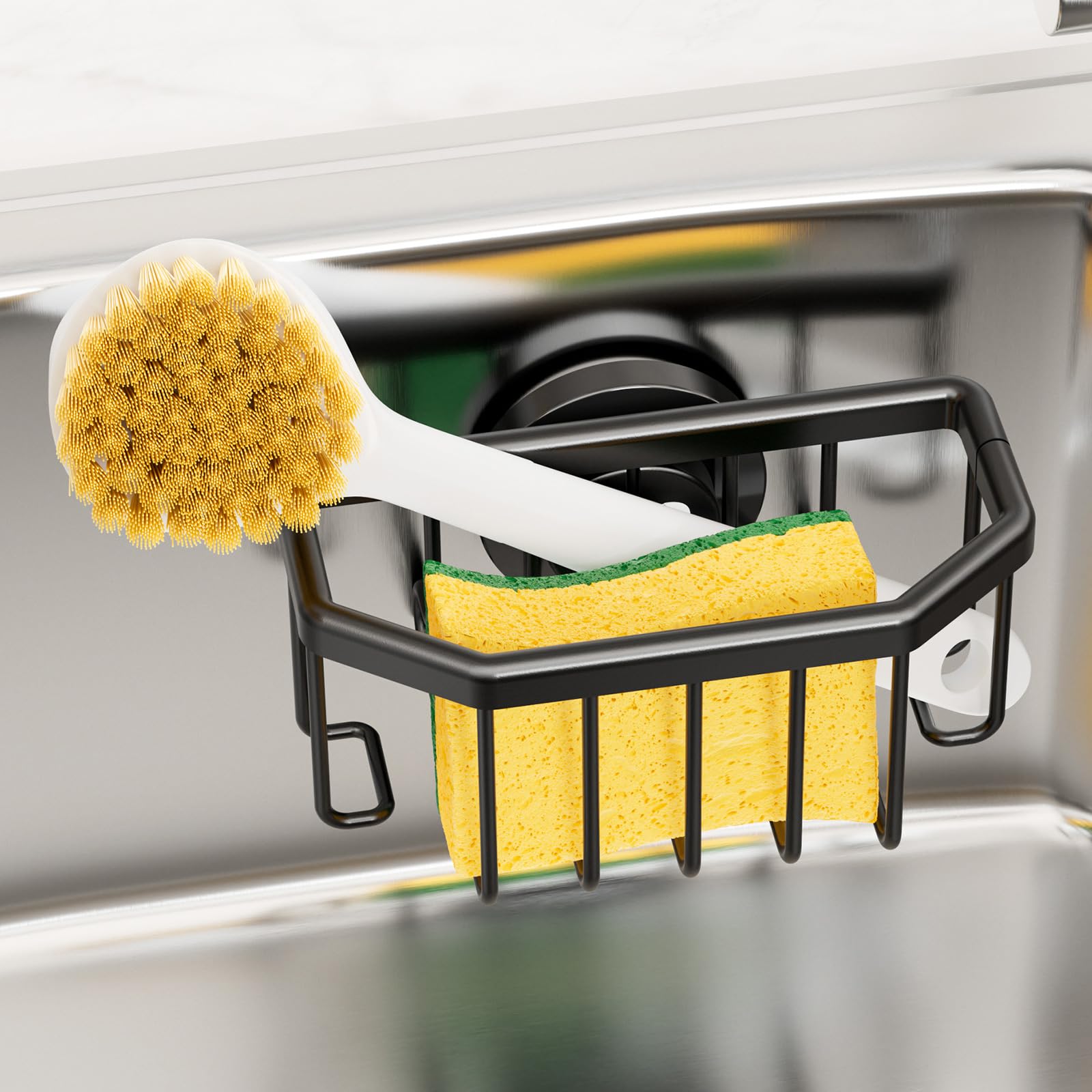TAILI sponge holder with strong suction cup keeps sponges secure on smooth kitchen surfaces.