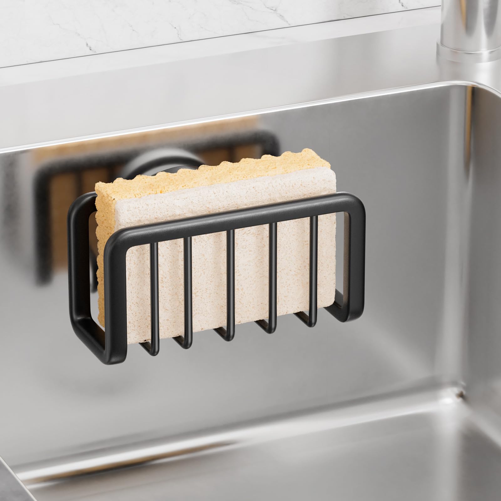 TAILI sponge holder with suction cup close-up showing strong grip for a tidy sink area