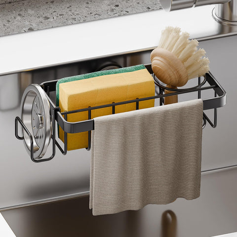TAILI sponge holder with strong suction on smooth metal sink for clutter-free surfaces