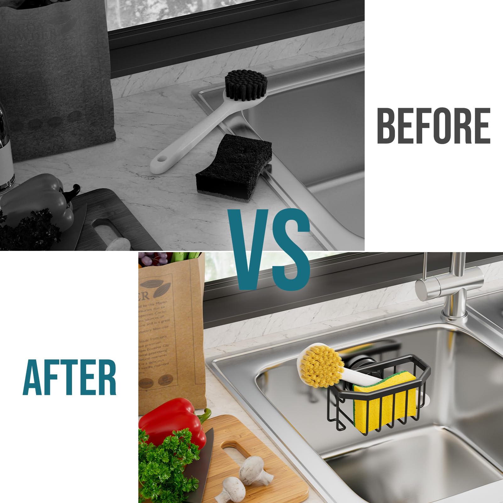 TAILI sponge-scrubber-stopper organizer keeps cleaning tools neatly within reach.
