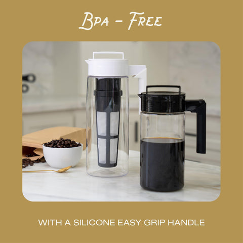 Takeya cold brew pitcher serves four servings, perfect for gatherings.