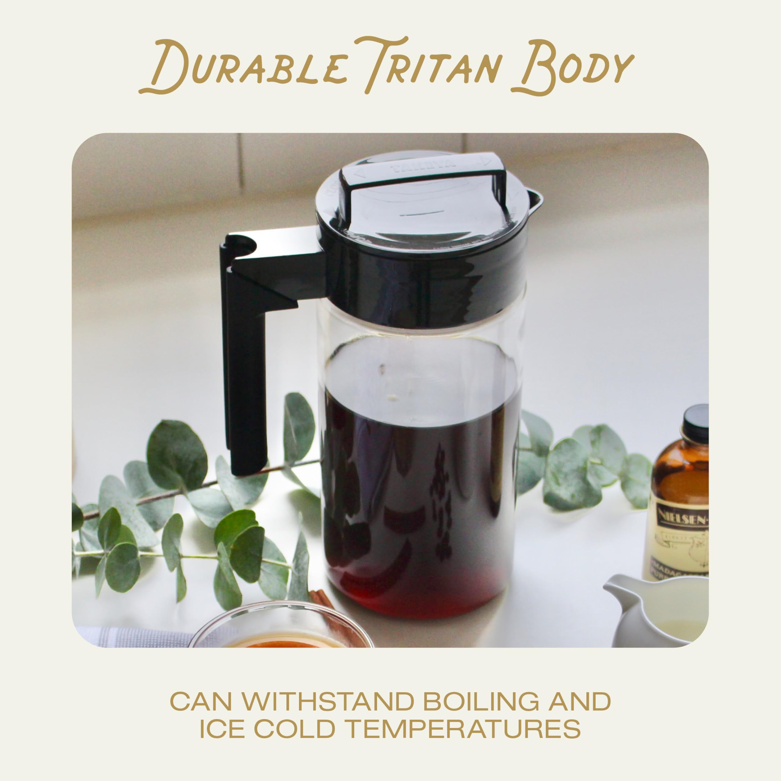 Takeya fine-mesh coffee filter keeps grounds out for cleaner cold brew.