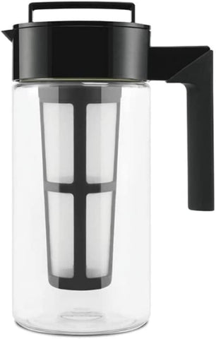 Takeya Tritan cold brew pitcher with silicone handle for comfortable, secure pouring.