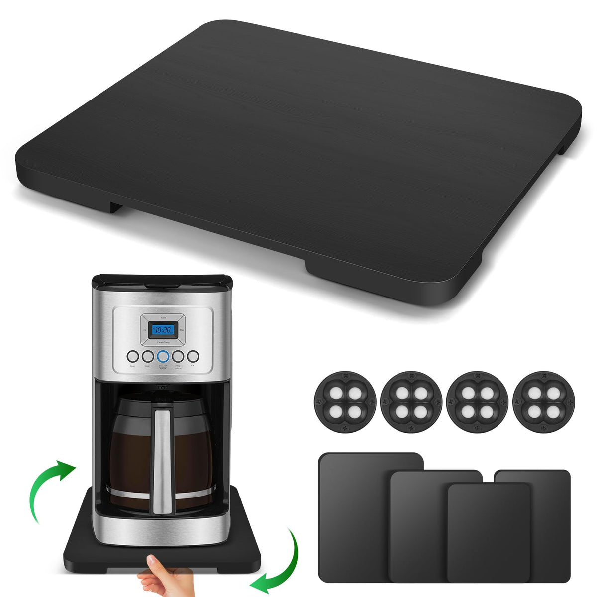 Taladad appliance slider with 360° rotation for effortless repositioning of small appliances.