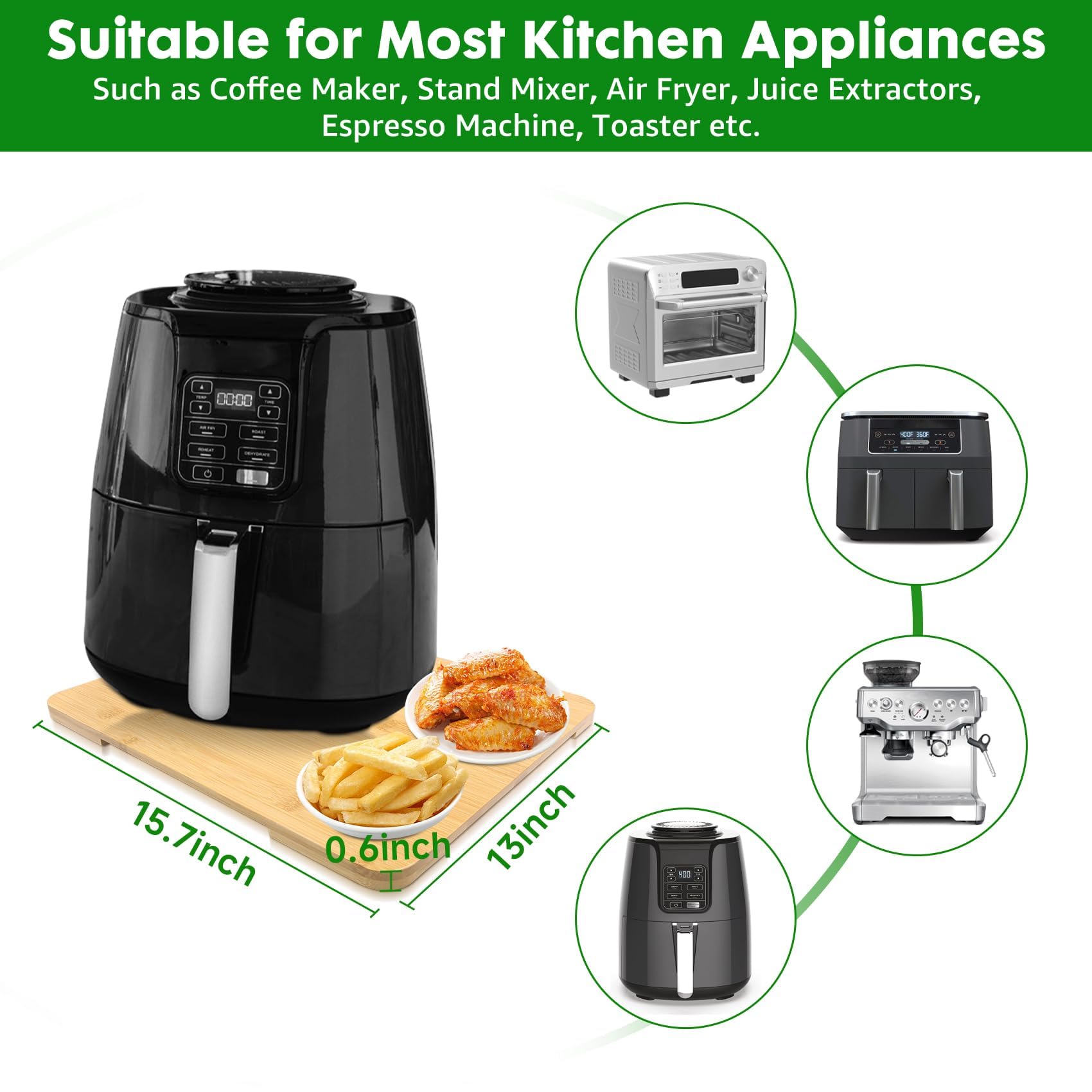 Taladad bamboo tray protects countertops while moving heavy appliances.