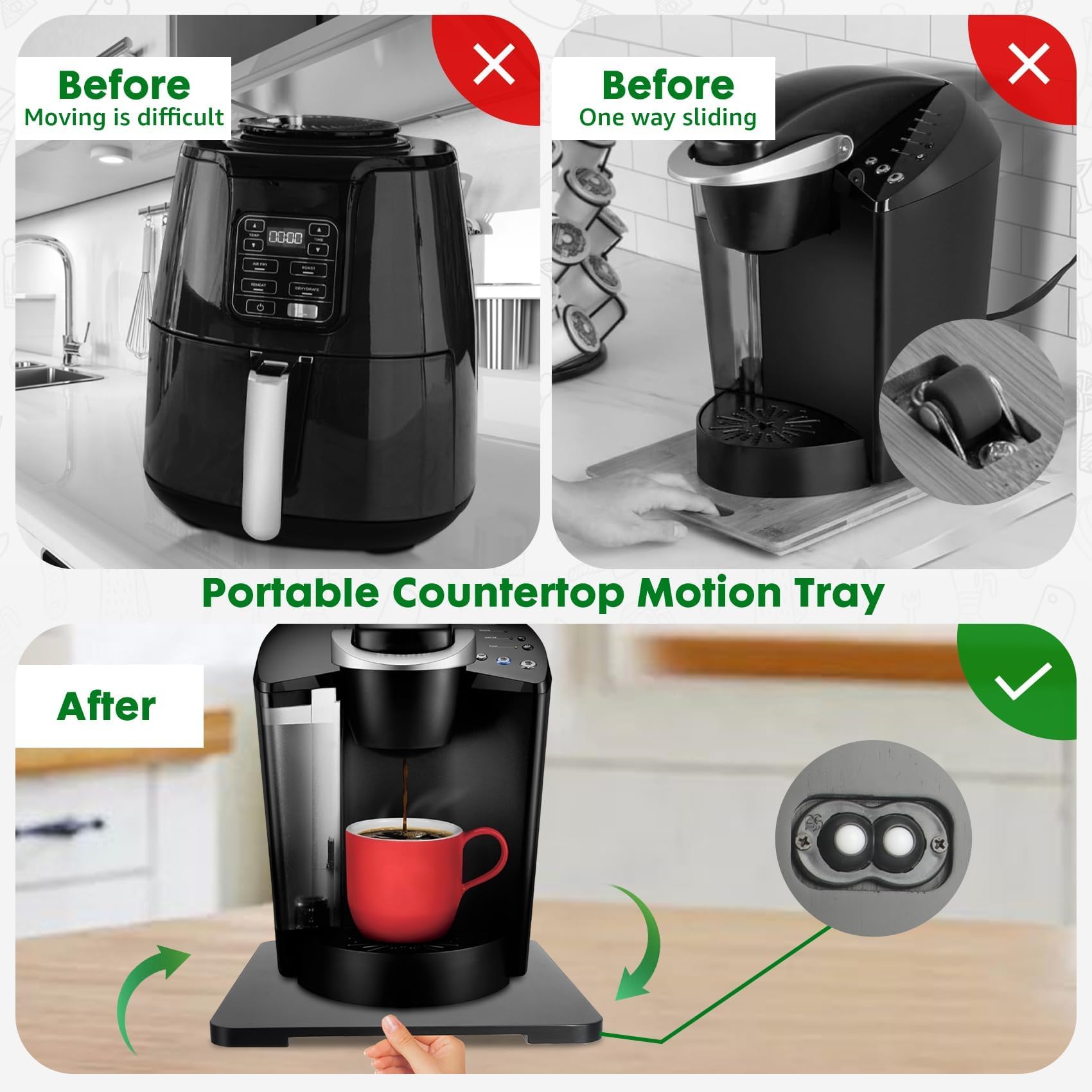 Taladad bamboo tray fits Keurig and Ninja for clutter-free kitchen organization.