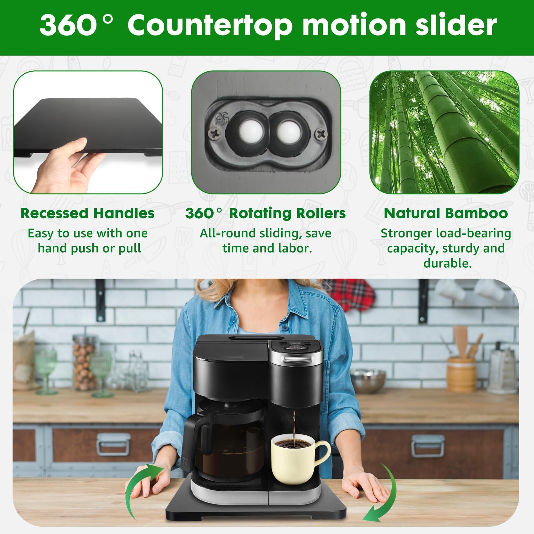 Taladad 360-degree mobility simplifies pulling appliances from under cabinets.
