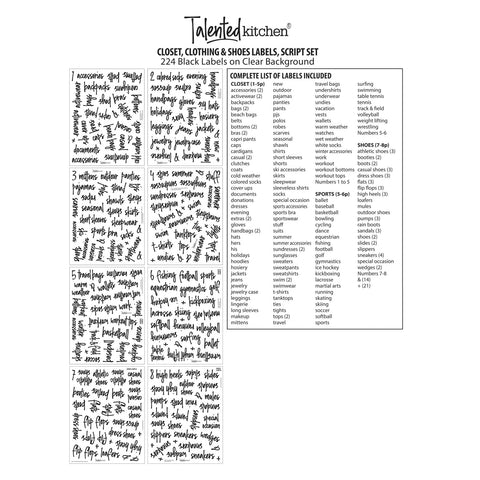 Talented Kitchen black script on clear backing adds stylish organization.