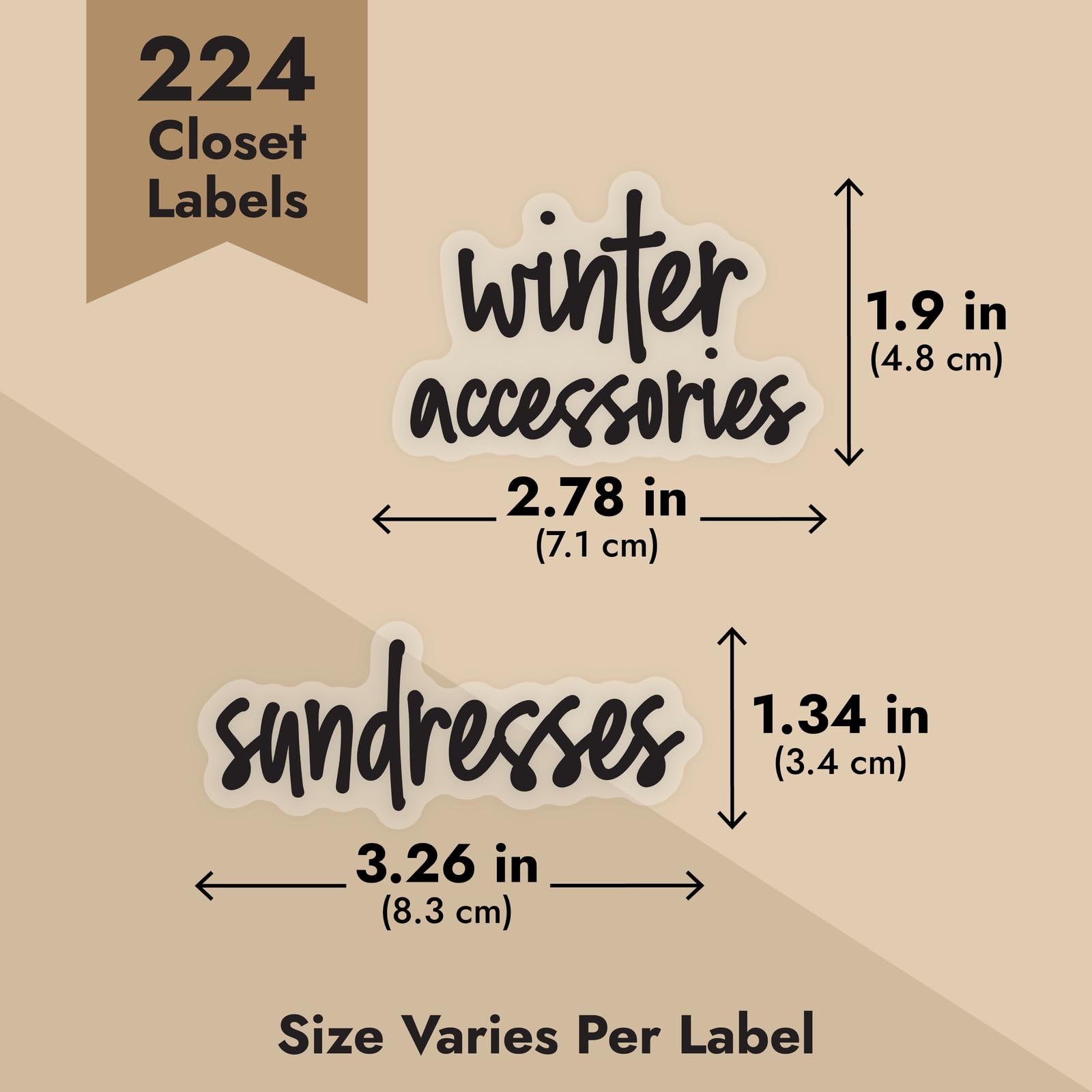 Talented Kitchen wardrobe labels on a hanger illustrate clear readability on garments.