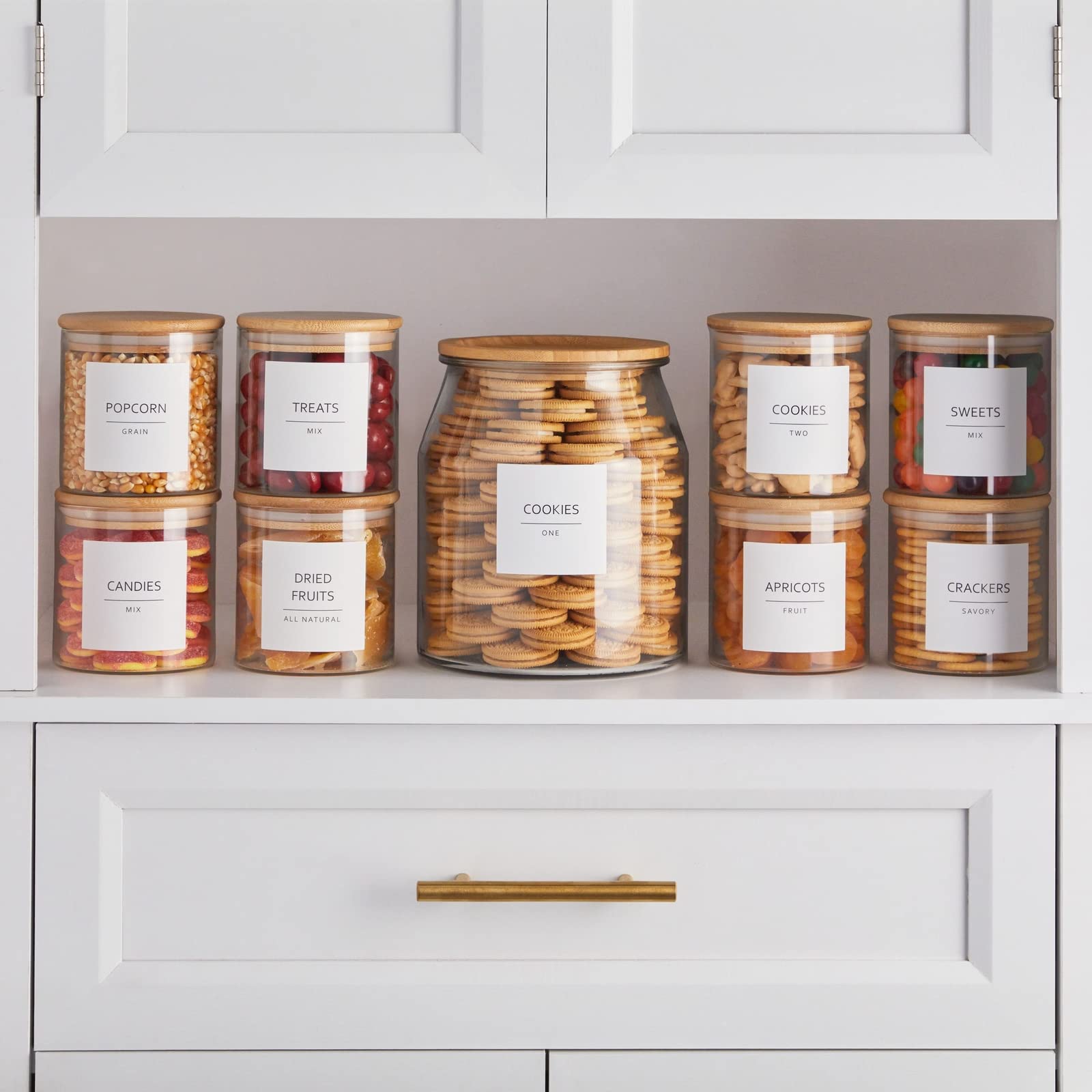 Talented Kitchen durable water-resistant labels on containers in a kitchen.