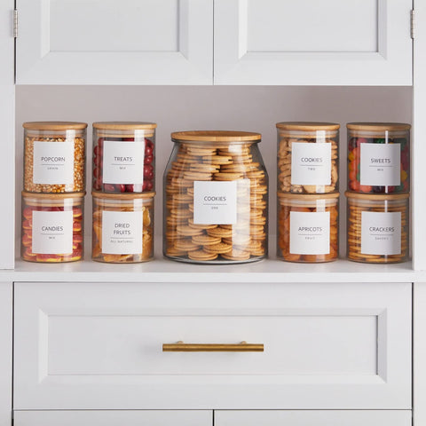 Talented Kitchen durable water-resistant labels on containers in a kitchen.