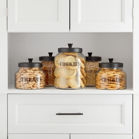Talented Kitchen glass container labels offer easy reading on jars.