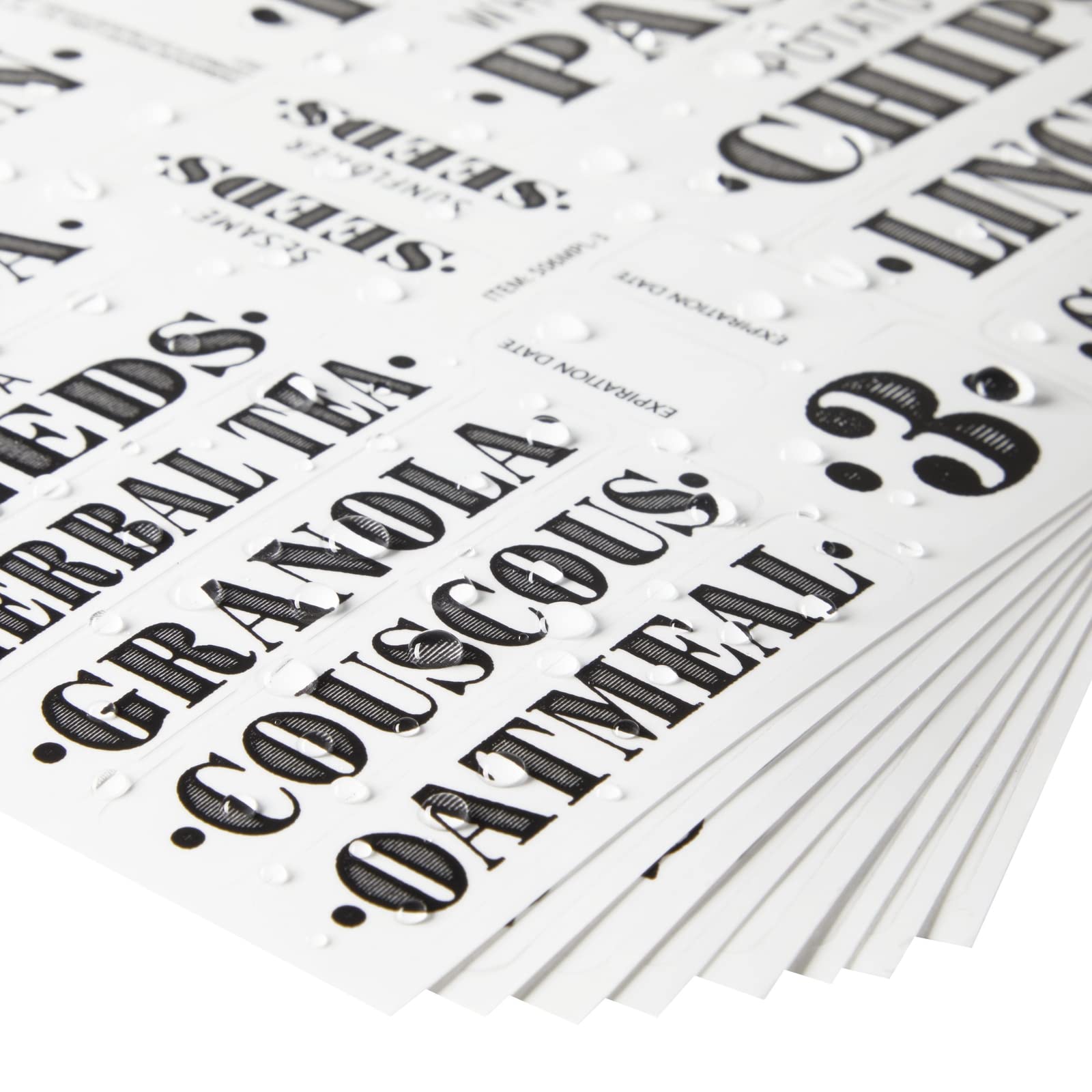 Talented Kitchen versatile label set for various container shapes.