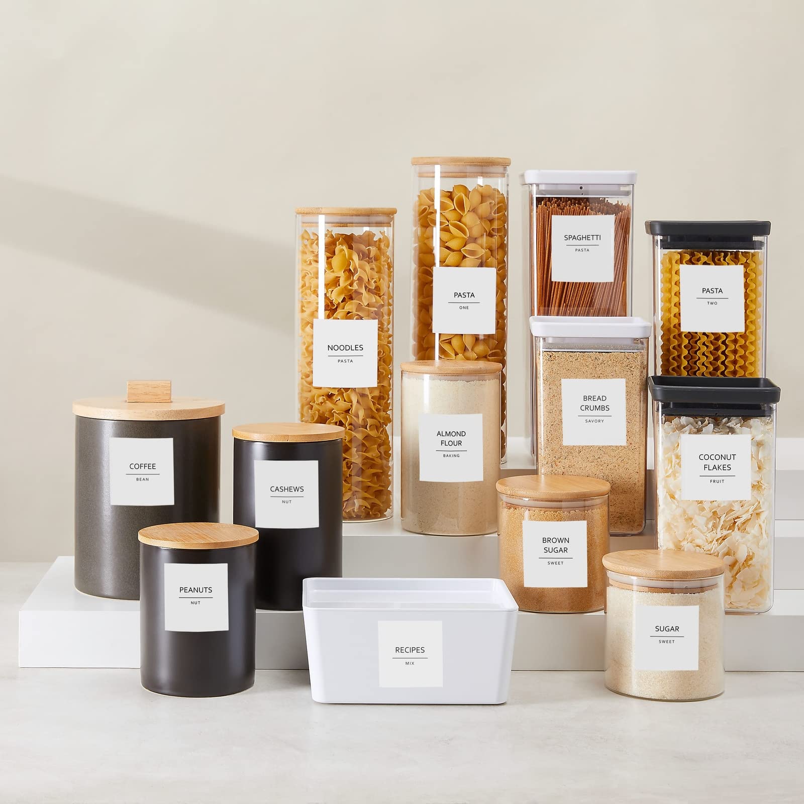 Talented Kitchen pantry labels help organize spice jars and pantry items.
