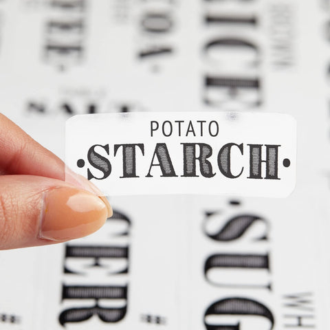 Talented Kitchen preprinted baking labels for common pantry items.