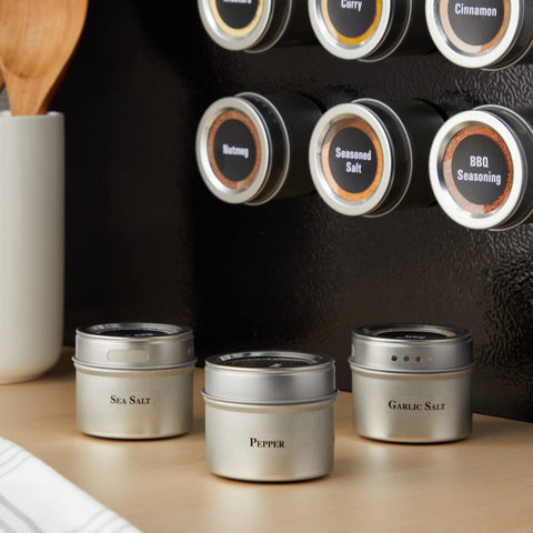 Talented Kitchen sift-pour lids shown for precise seasoning control.