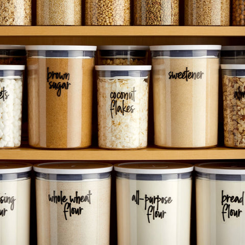 Talented Kitchen durable vinyl label resists moisture in busy pantries.