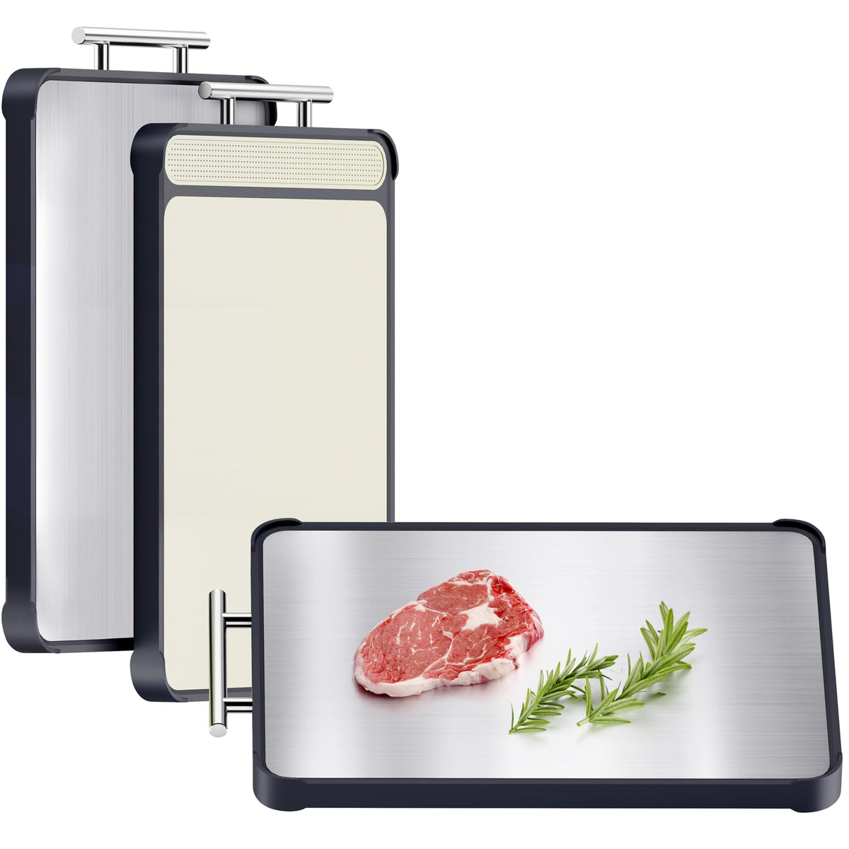 TalingMA 2-pack stainless steel cutting boards for safe meat and seafood prep.
