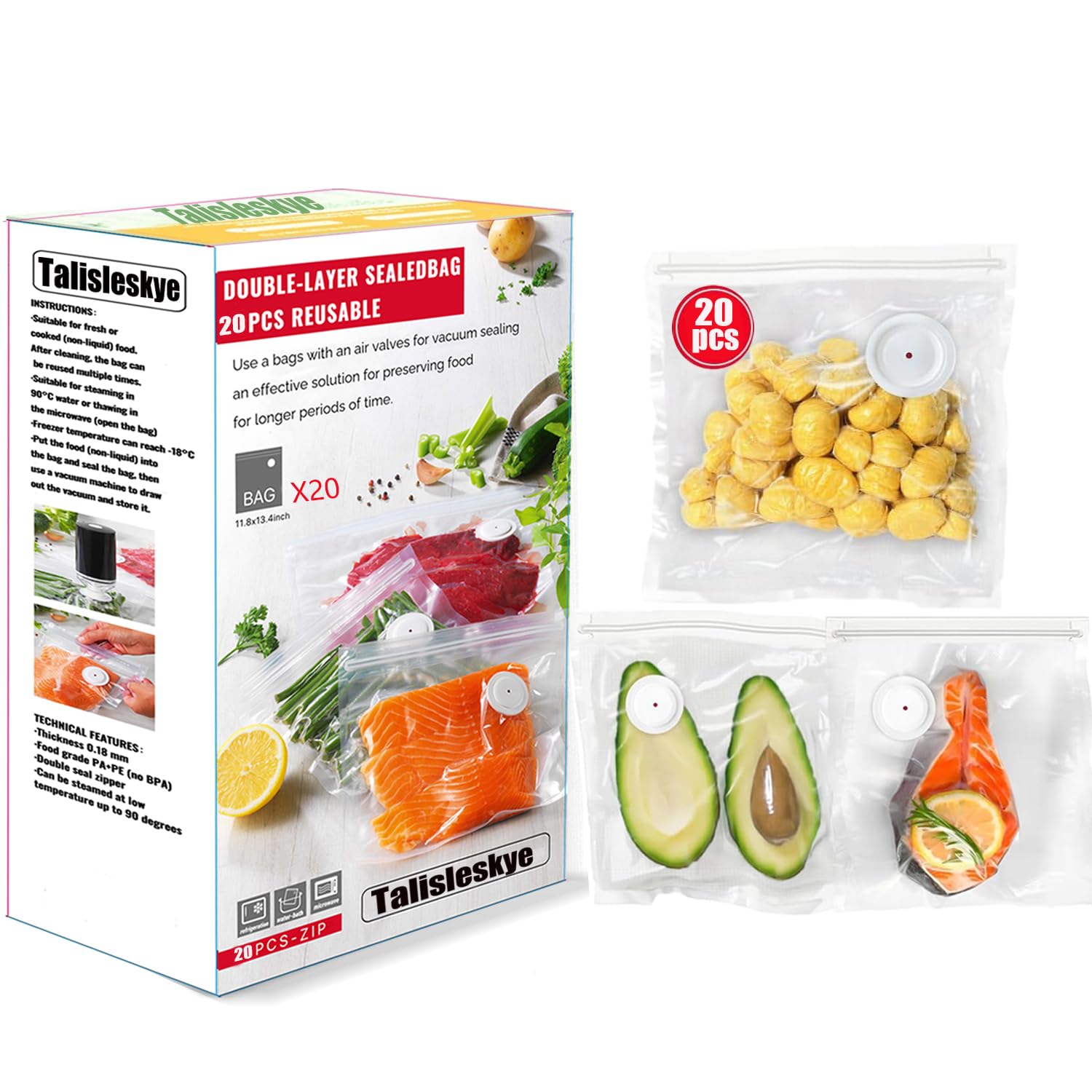 talisleskye vacuum bag with double zipper and air valve for airtight storage