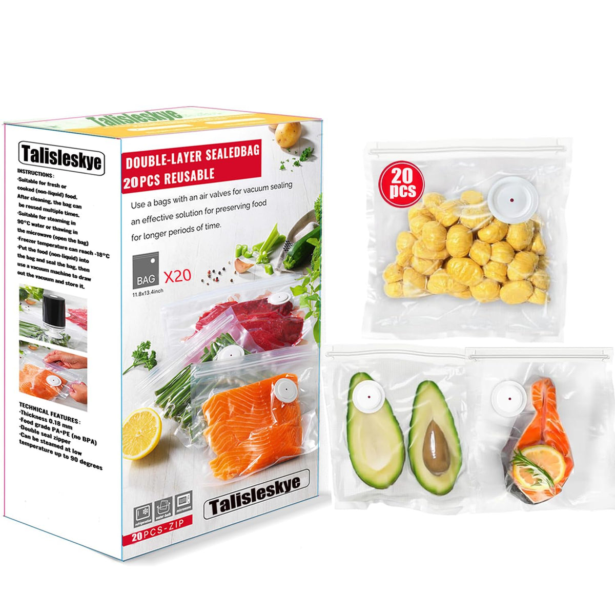 talisleskye vacuum bag with double zipper and air valve for airtight storage