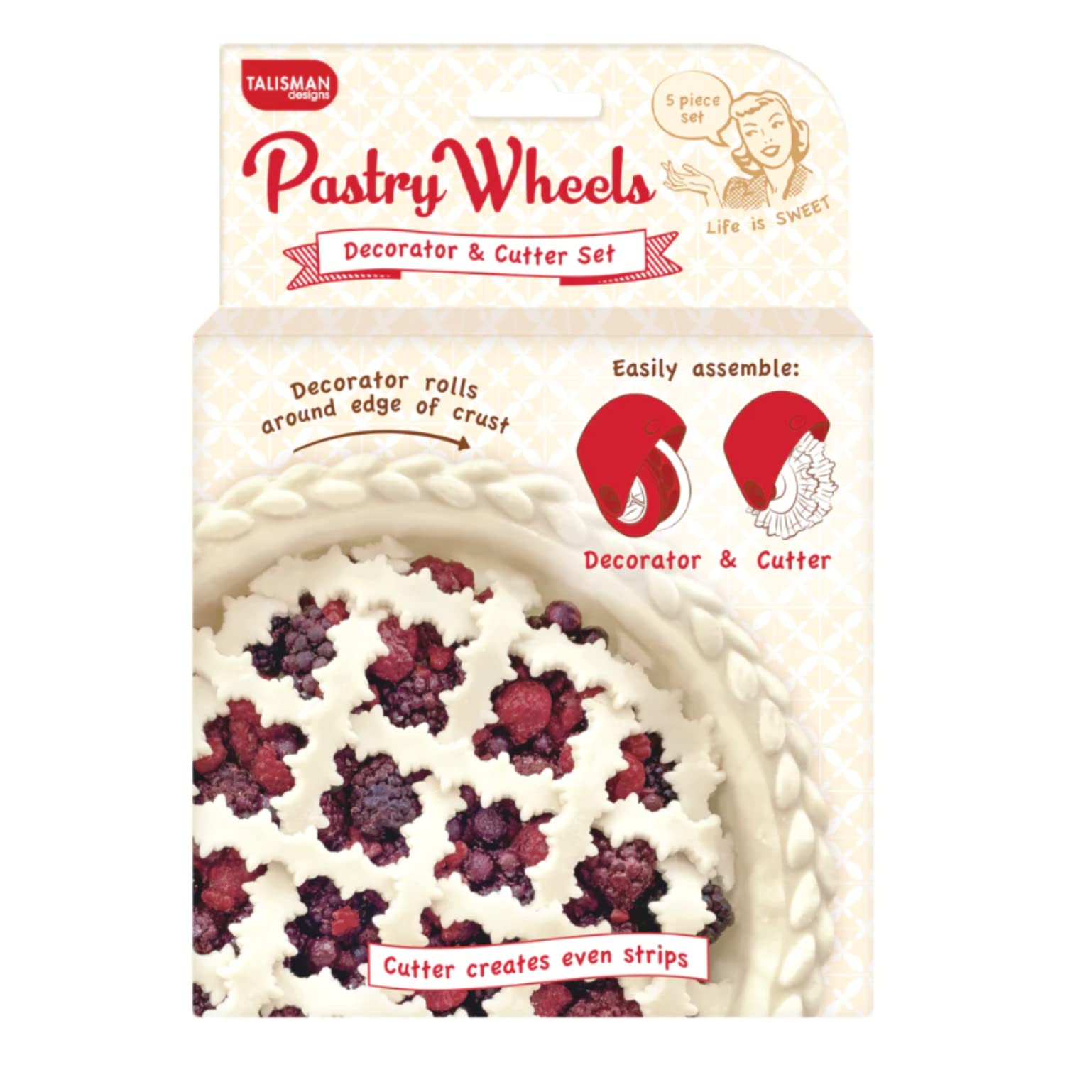 Talisman Designs pastry wheel decorator closeup showing detailed braids for pies.