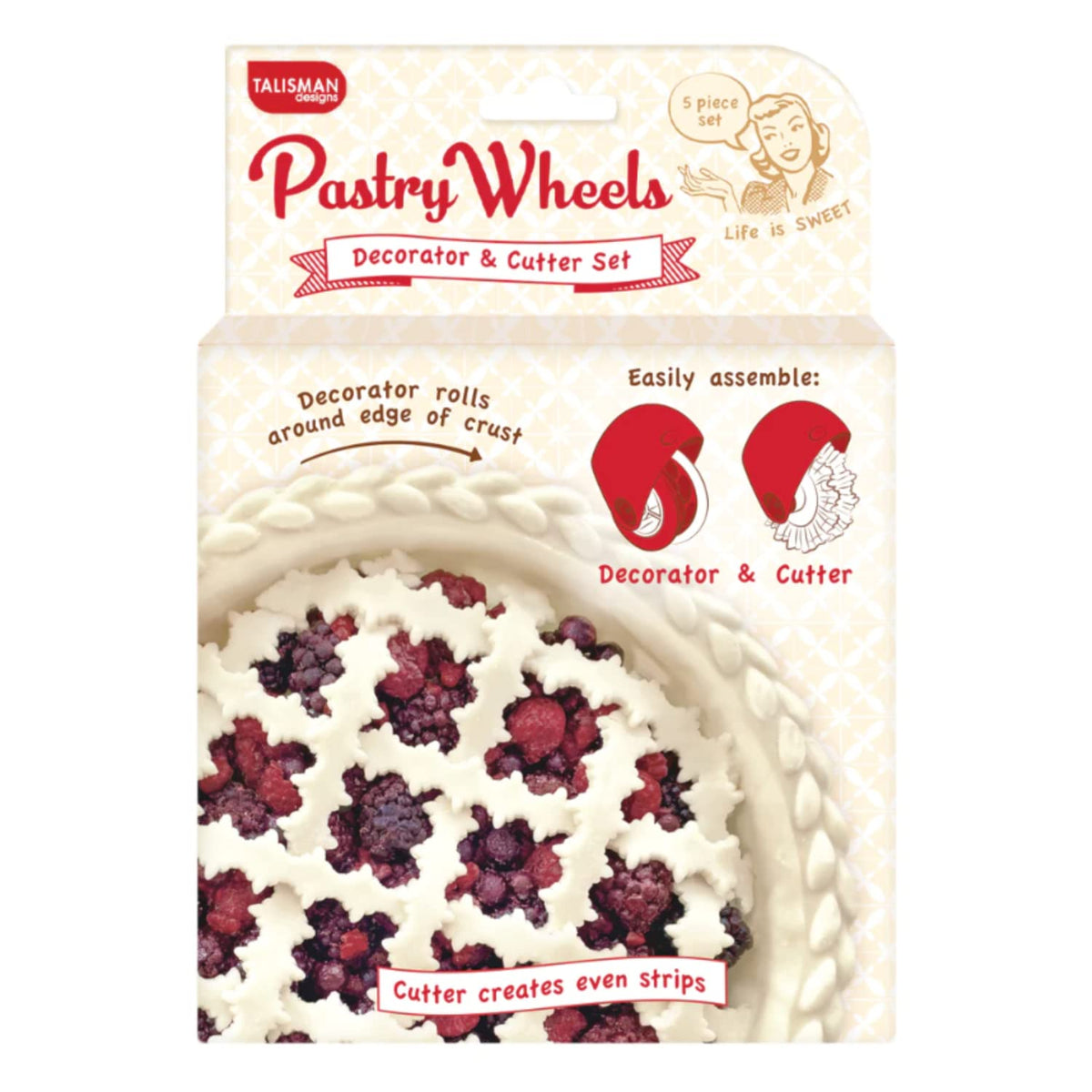 Talisman Designs pastry wheel decorator closeup showing detailed braids for pies.