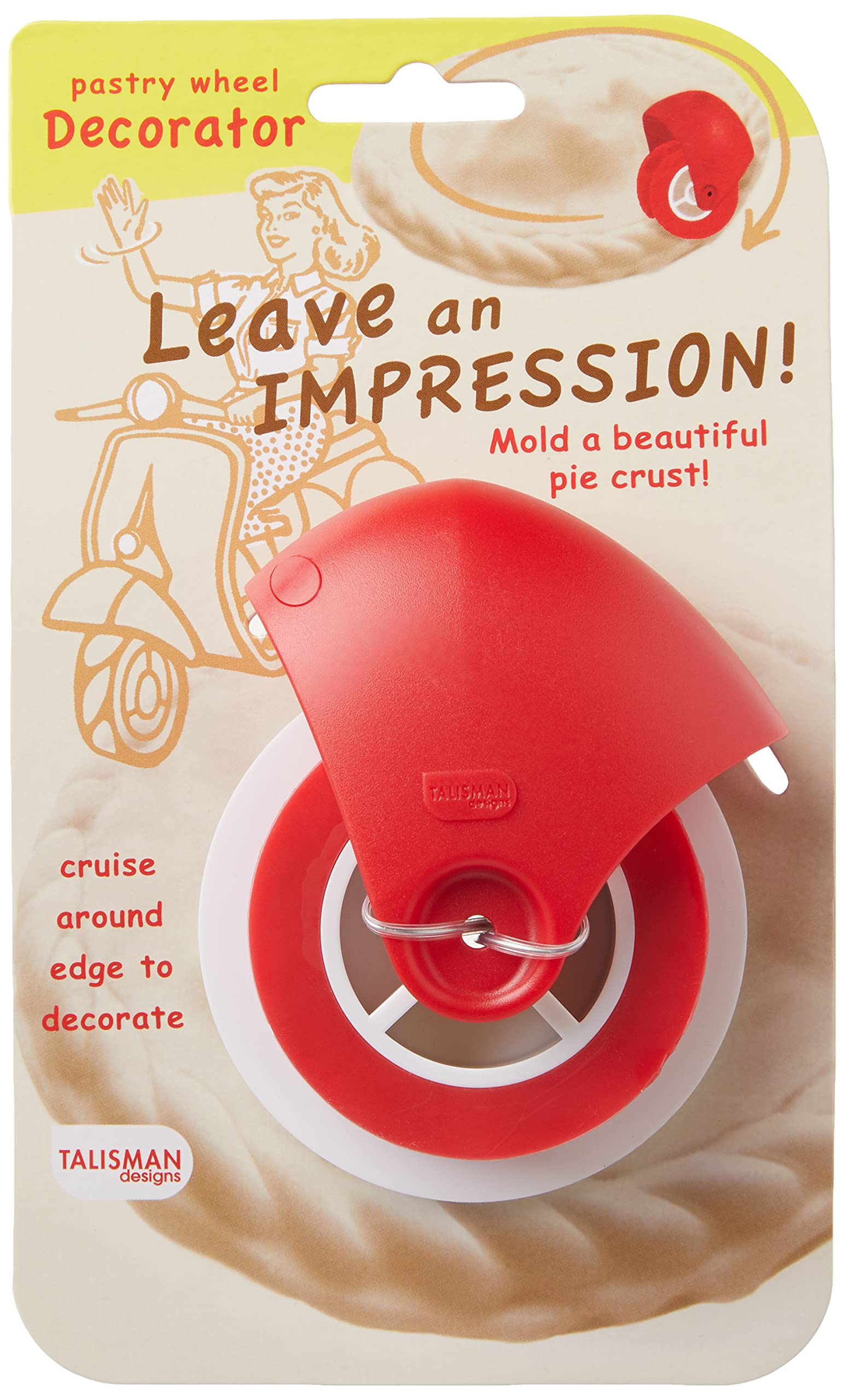 Talisman Designs Pastry Wheel Decorator detachable guide hugs pie rim for flawless edges.