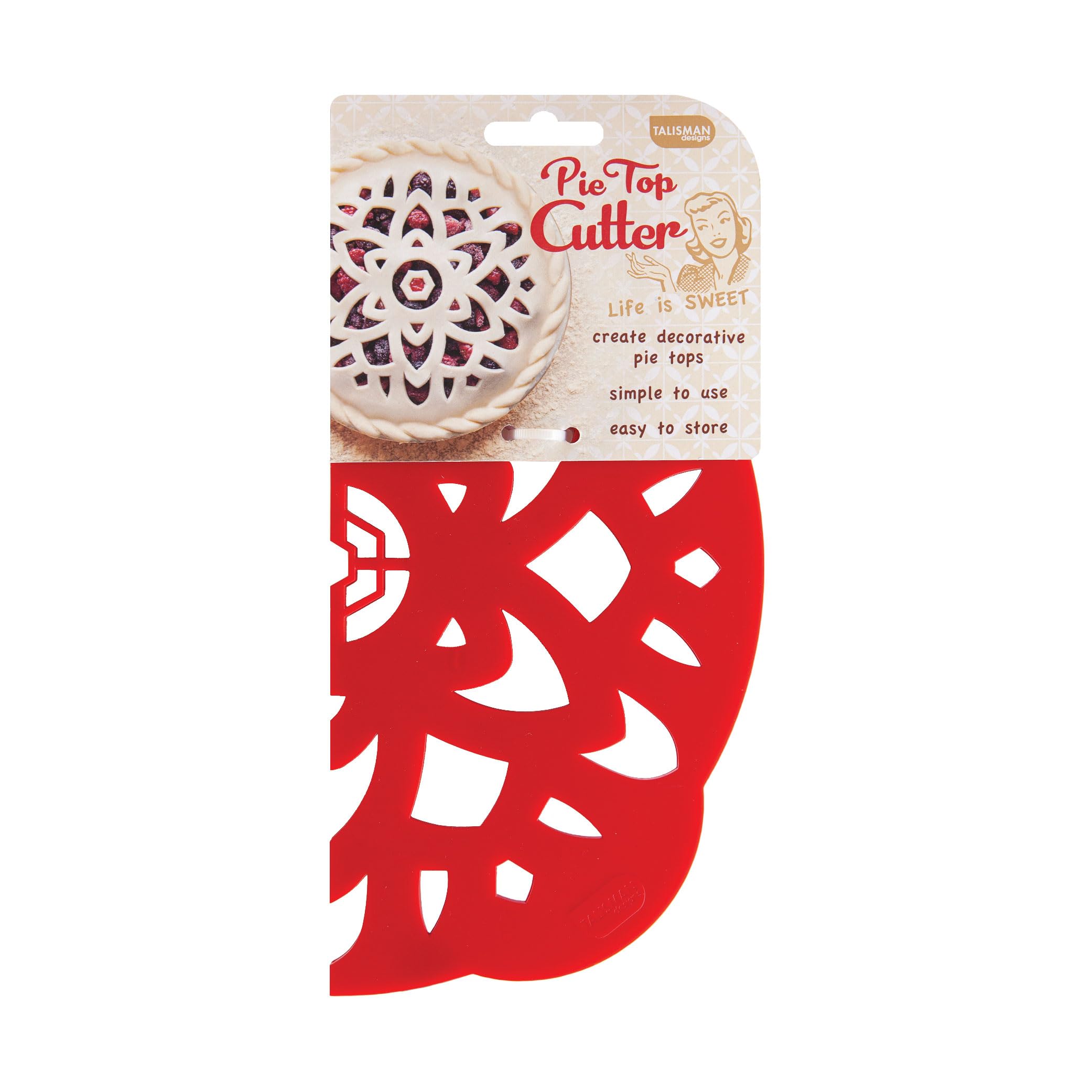 Talisman Designs Pie Top Cutter 10-inch red creates decorative crusts for pies.