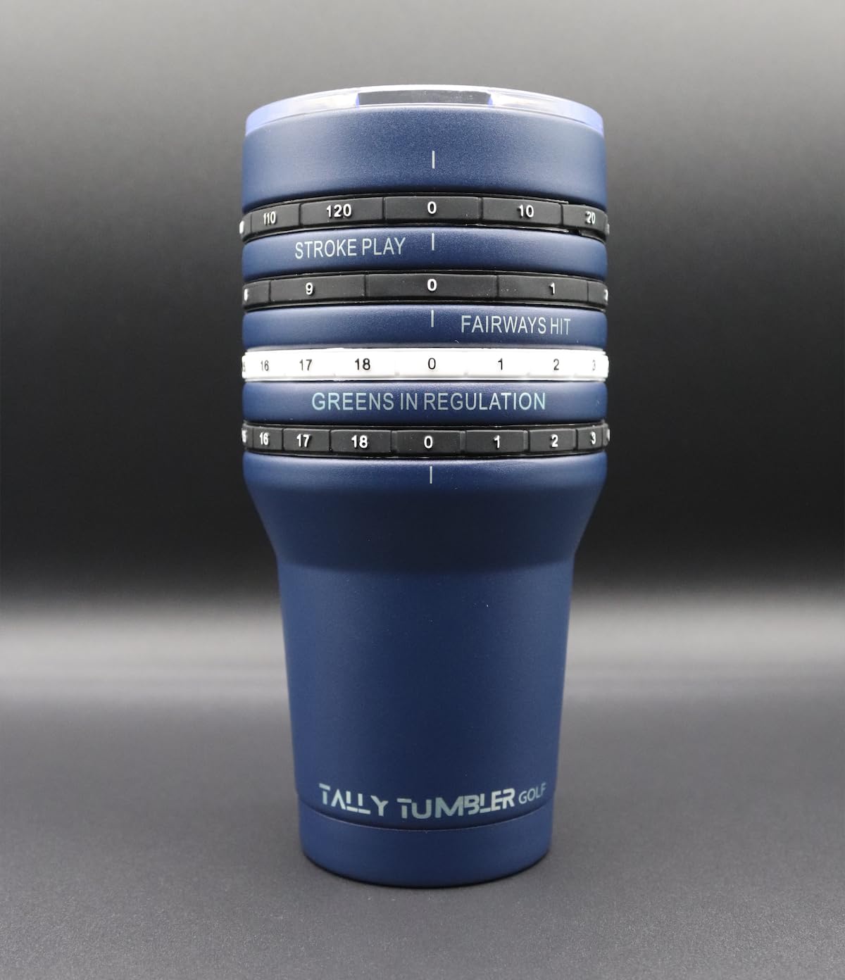 Tally Tumbler Golf Bogey Blue with secure lid demonstrates splash-proof performance.