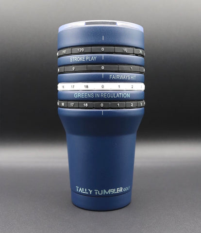 Tally Tumbler Golf Bogey Blue with secure lid demonstrates splash-proof performance.