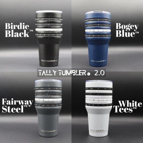 Tally Tumbler Golf Bogey Blue fits standard cup holders for easy travel.