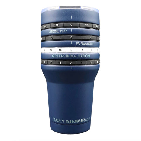 Tally Tumbler Golf Bogey Blue lid close-up highlights spill-proof seal for on-the-go use.