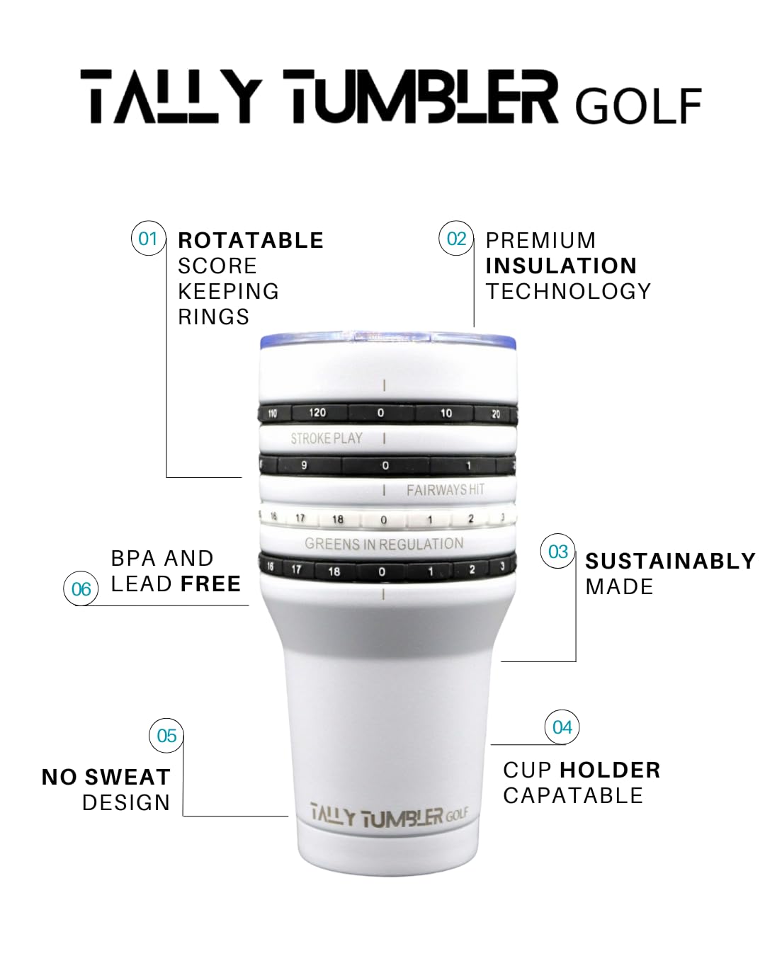 Tally Tumbler Golf with leak-proof lid preventing spills during rounds.
