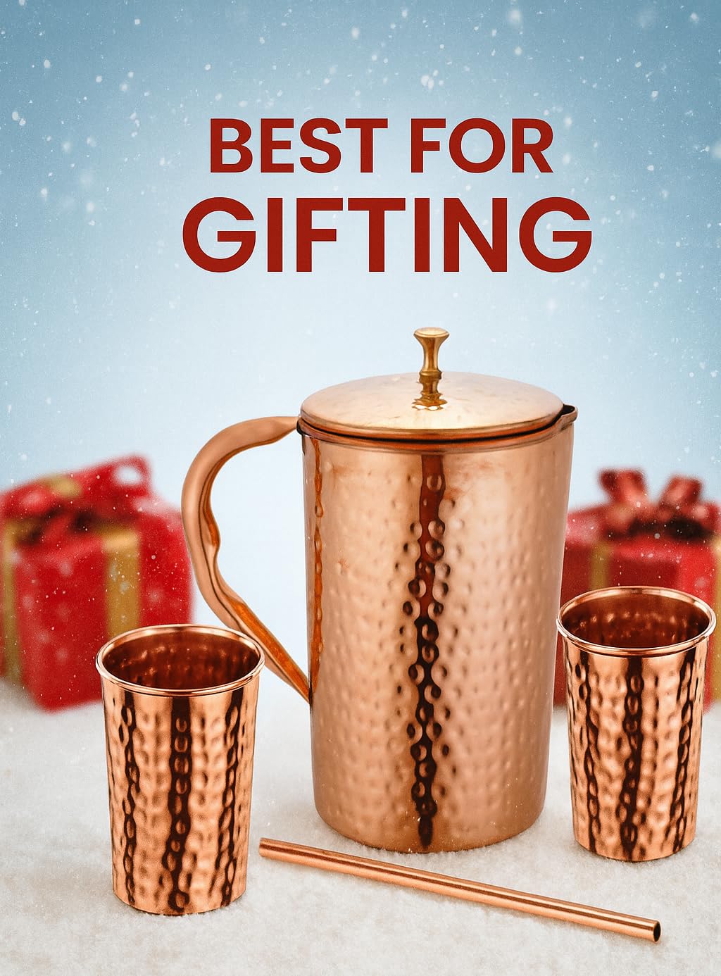 Taluka hammered copper pitcher surface adds rustic elegance
