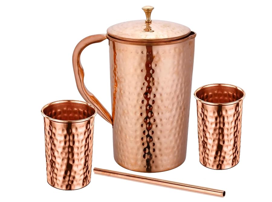 Taluka copper pitcher lid close-up for secure pour and spill prevention
