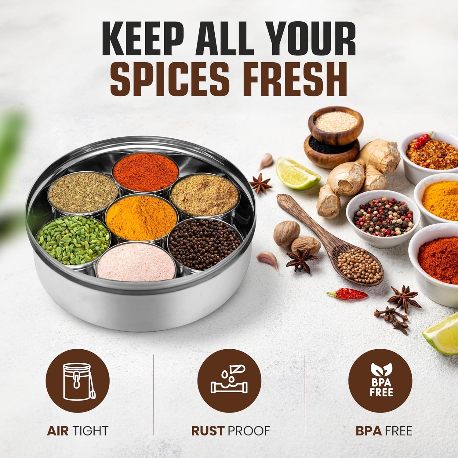 Taluka Indian masala dabba blends tradition with modern metal for home kitchens.