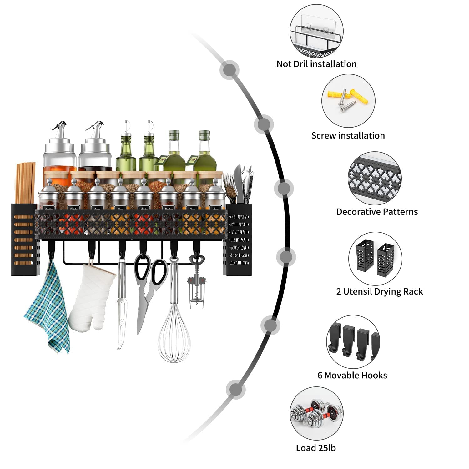Tamomic spice rack in a narrow kitchen optimizes vertical space.