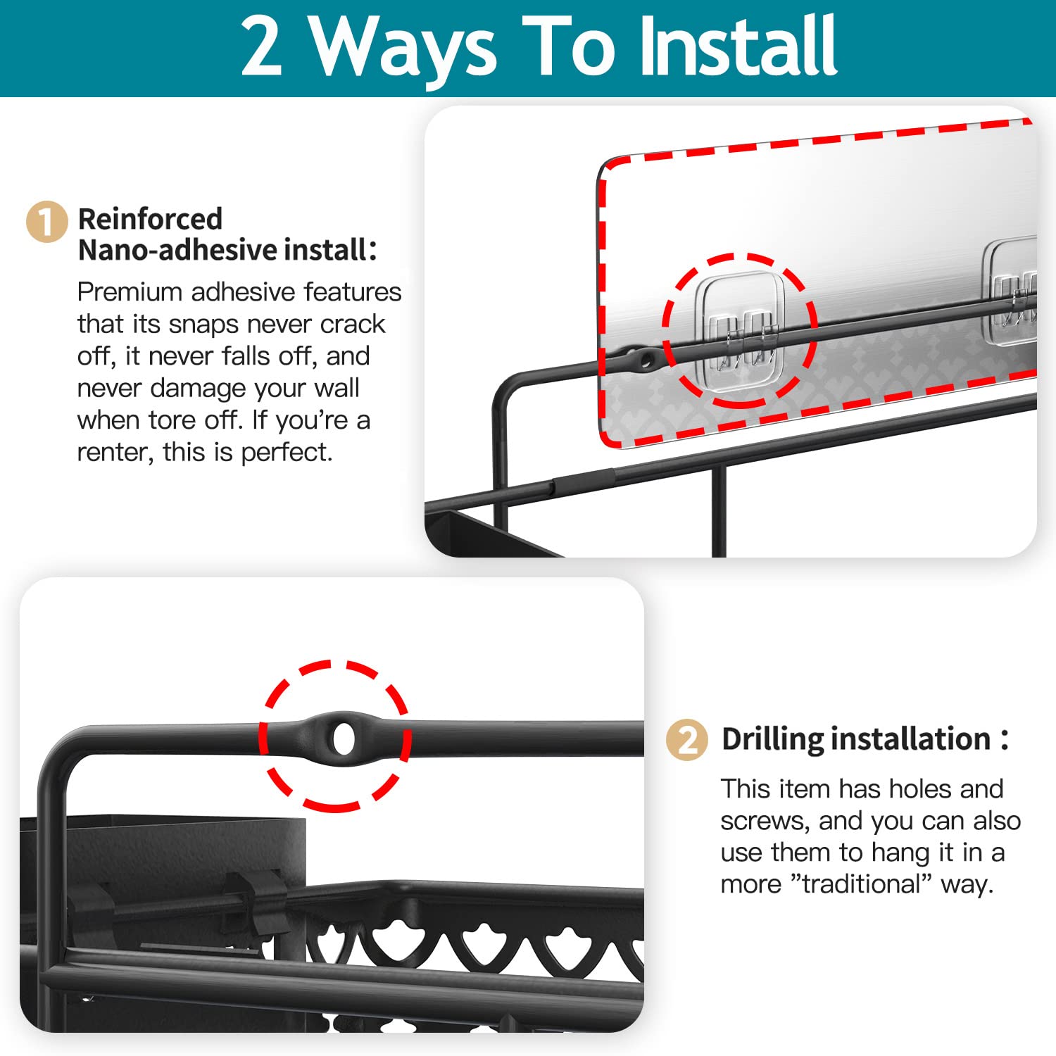 Tamomic traceless adhesive installation on smooth surfaces is easy and secure.