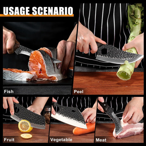 TAN REN hand-forged chef knives highlighting durable craftsmanship.
