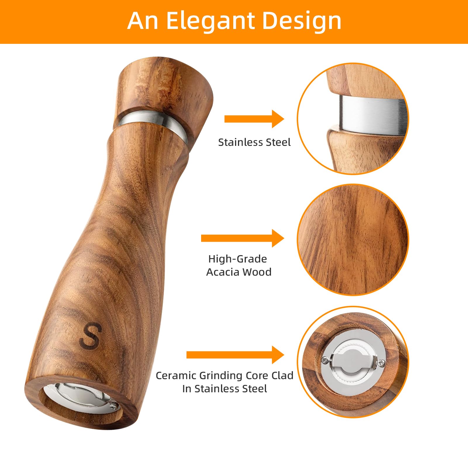 Non-slip knob enables easy coarseness adjustment while cooking.