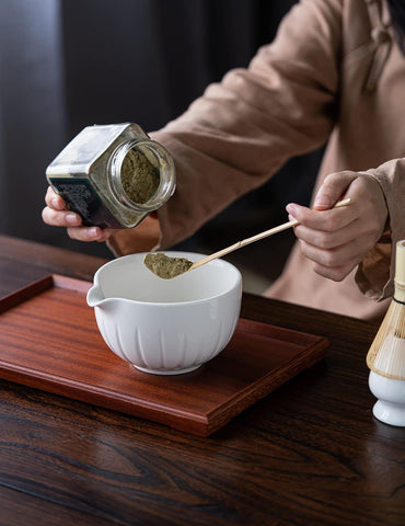 TANG PIN matcha bowl interior reveals vibrant ceremonial green color.