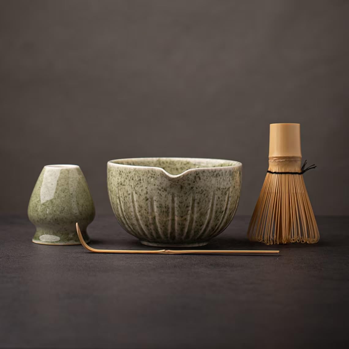 TANG PIN matcha bowl close-up highlights vibrant ceremonial green color for presentation.