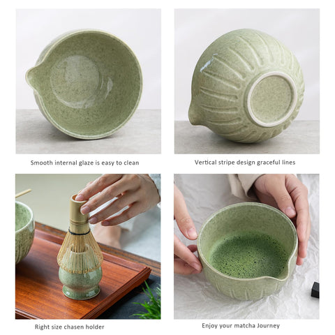 TANG PIN chasen holder keeps whisk neatly stored and ready for ritual use.