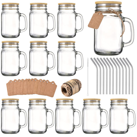 TANGLONG 16 oz mason jar with handle shows easy-grip beverage serving.