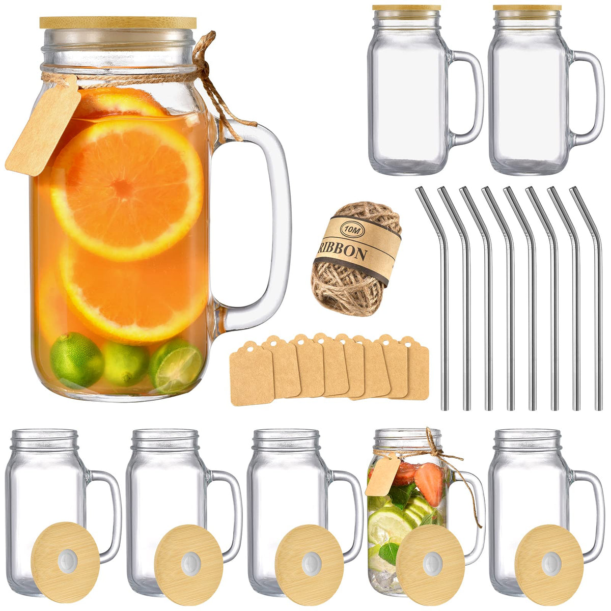 TANGLONG 24oz mason jar with lid and straw, ideal for ready-to-go beverages.