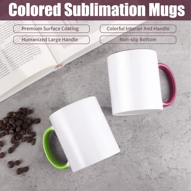 TANGLONG sublimation mugs 11oz white interior and colored handle for bold color contrast