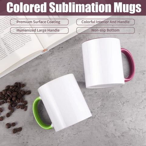 TANGLONG sublimation mugs 11oz white interior and colored handle for bold color contrast