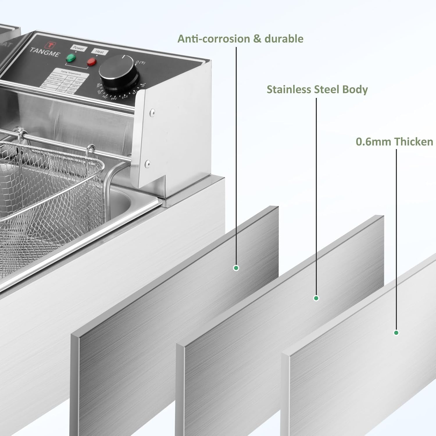 Tangme 0.8mm thick stainless steel tank ensures long-lasting performance.