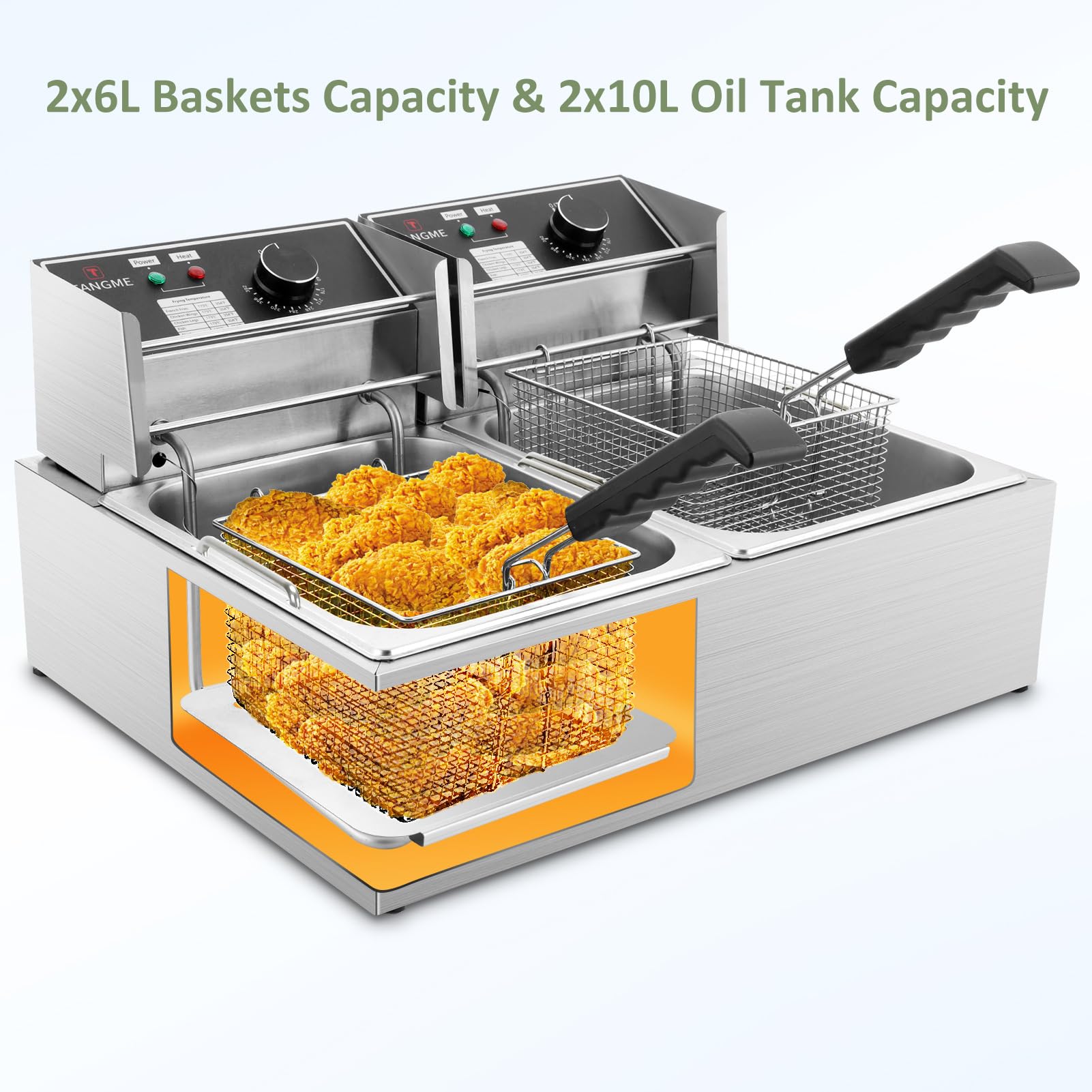 Tangme 6.35qt baskets in use illustrating high-capacity frying for busy kitchens.
